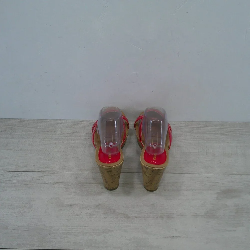 Montego Bay Club Sexy Cherry Red Platform Studded Open Toe Wedge Size 11W | Wide